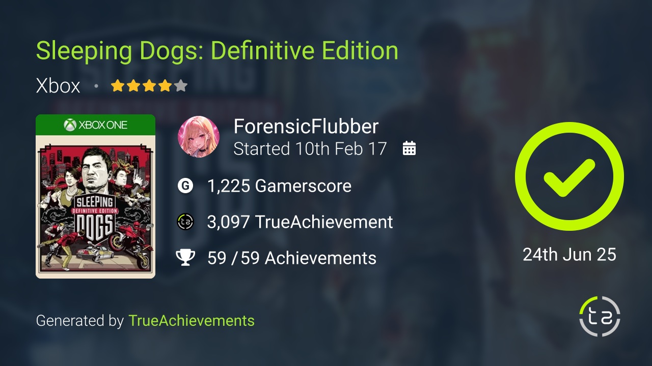Sleeping Dogs Definitive Edition achievement summary
